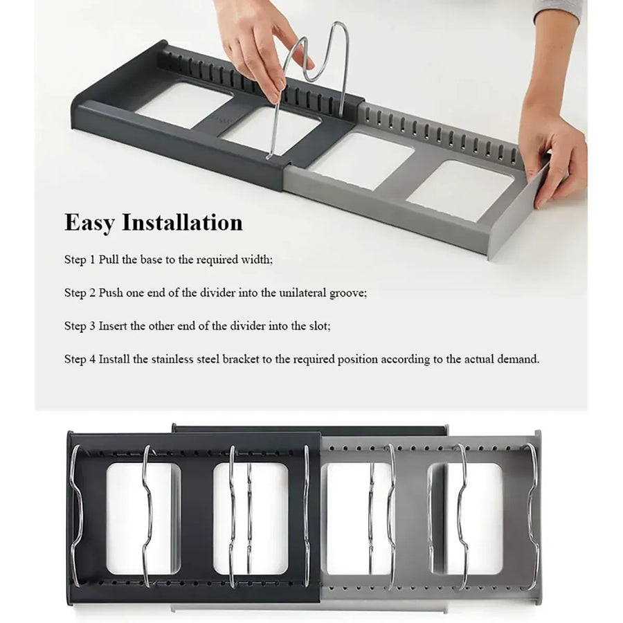 Telescopic Kitchen Storage Rack Table Top Pot Lid Holder Drawer Organizer Shelf