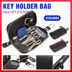 Key Holder Bag Leather Case Ring Wallet Car Unisex Pouch Keychains Black Coffee - Black
