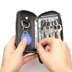 Key Holder Bag Leather Case Ring Wallet Car Unisex Pouch Keychains Black Coffee - Black