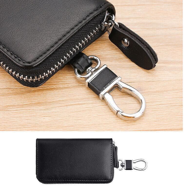 Key Holder Bag Leather Case Ring Wallet Car Unisex Pouch Keychains Black Coffee - Black