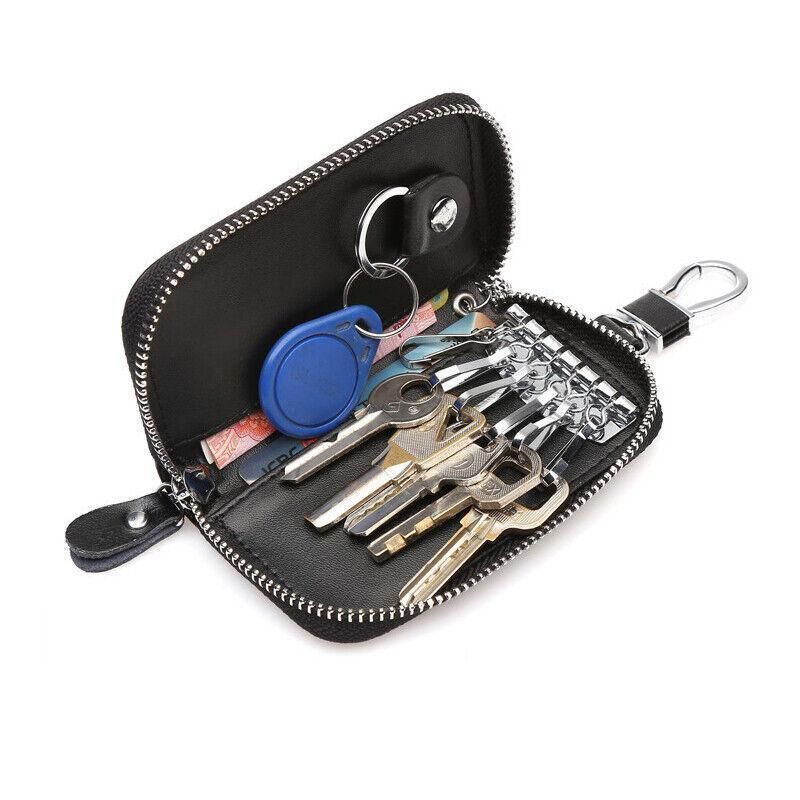 Key Holder Bag Leather Case Ring Wallet Car Unisex Pouch Keychains Black Coffee - Black