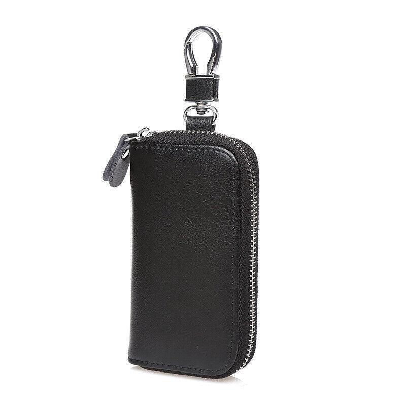 Key Holder Bag Leather Case Ring Wallet Car Unisex Pouch Keychains Black Coffee - Black
