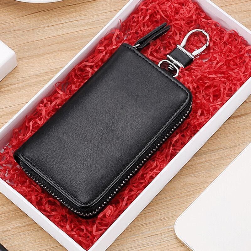 Key Holder Bag Leather Case Ring Wallet Car Unisex Pouch Keychains Black Coffee - Coffee