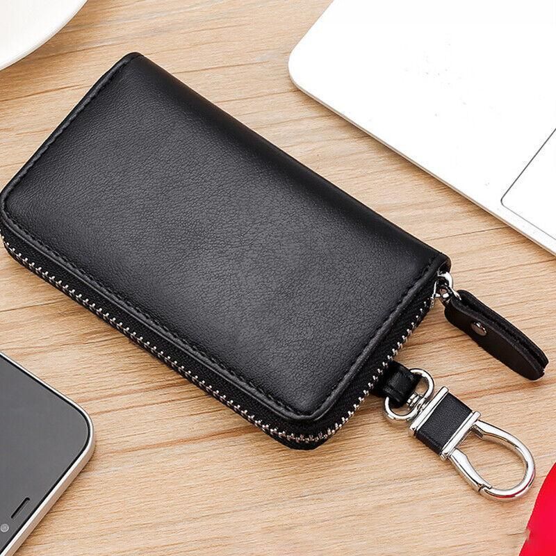 Key Holder Bag Leather Case Ring Wallet Car Unisex Pouch Keychains Black Coffee - Coffee