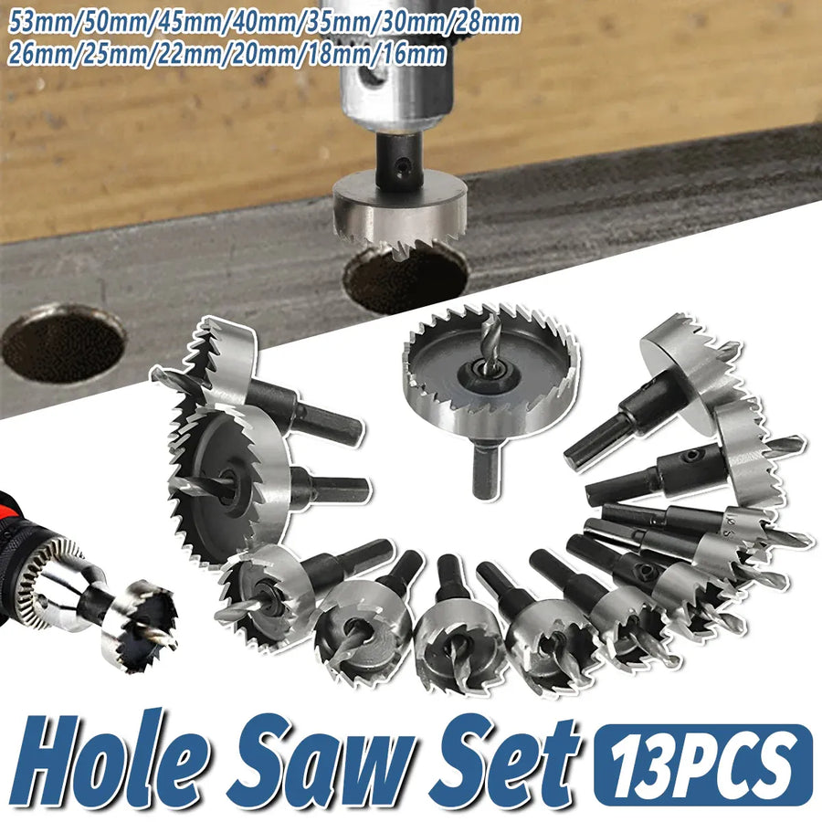 13pcs Hole Saw Set Metal Drill Bits 16-53mm Tungsten Steel Iron Plate Copper Cutter