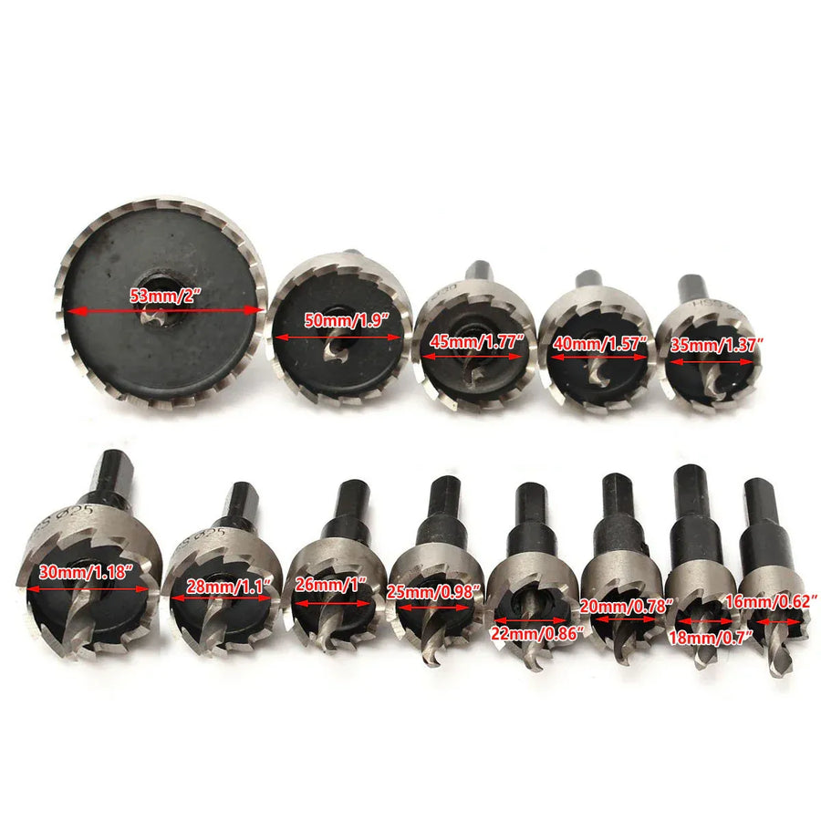 13pcs Hole Saw Set Metal Drill Bits 16-53mm Tungsten Steel Iron Plate Copper Cutter