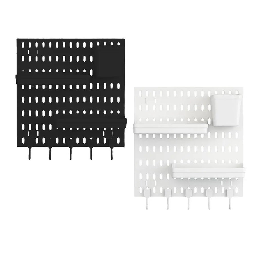 Wall Mounted Pegboard Storage Rack No Drill Organizer Tool Shelf Home Office - Black