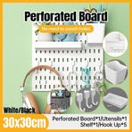 Wall Mounted Pegboard Storage Rack No Drill Organizer Tool Shelf Home Office - White