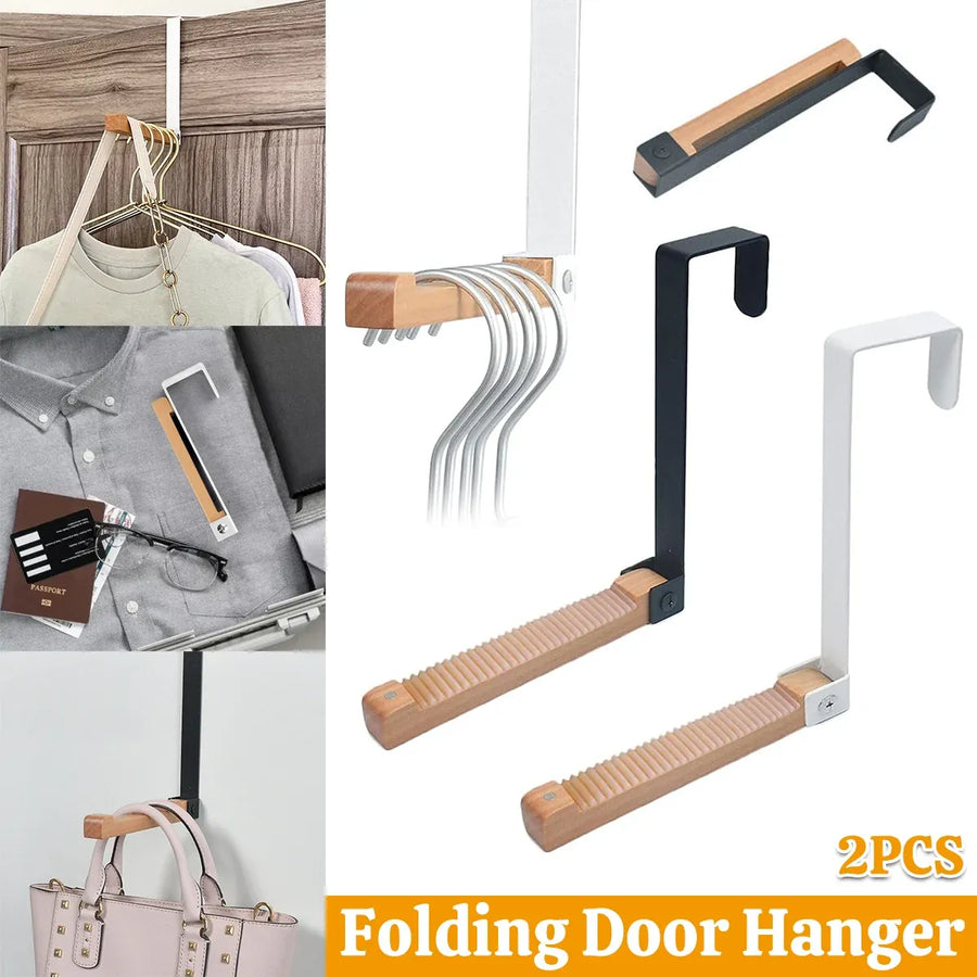 2PCS Over Door Clothes Hanger Folding Hook Closet Garment Storage Organizer