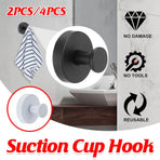 2/4PCS Suction Cup Hook Wall Vacuum Hanger No Drill Coat Hat Holder for Bathroom - Black-2pcs