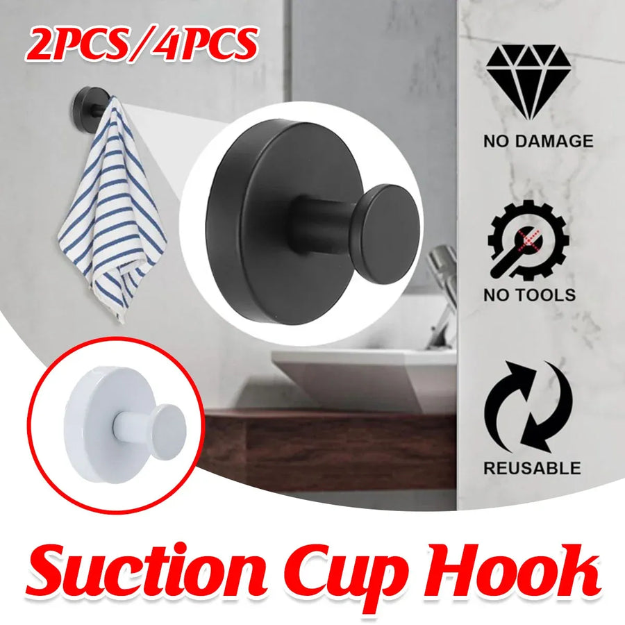 2/4PCS Suction Cup Hook Wall Vacuum Hanger No Drill Coat Hat Holder for Bathroom - Black-2pcs
