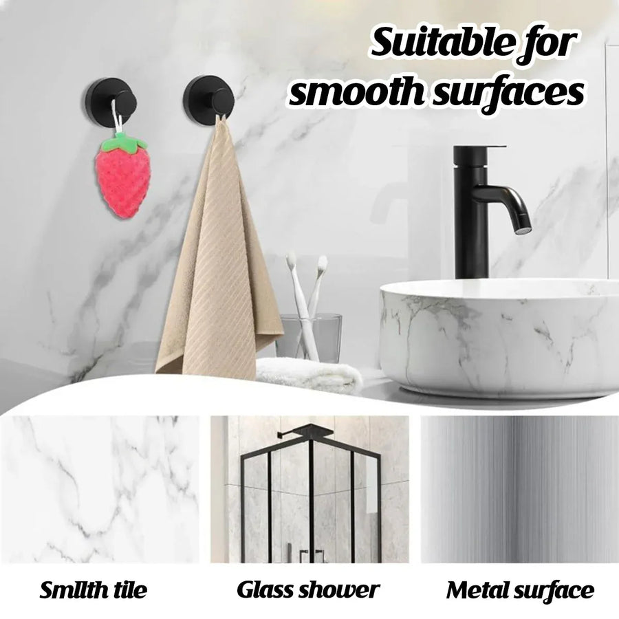 2/4PCS Suction Cup Hook Wall Vacuum Hanger No Drill Coat Hat Holder for Bathroom - Black-2pcs