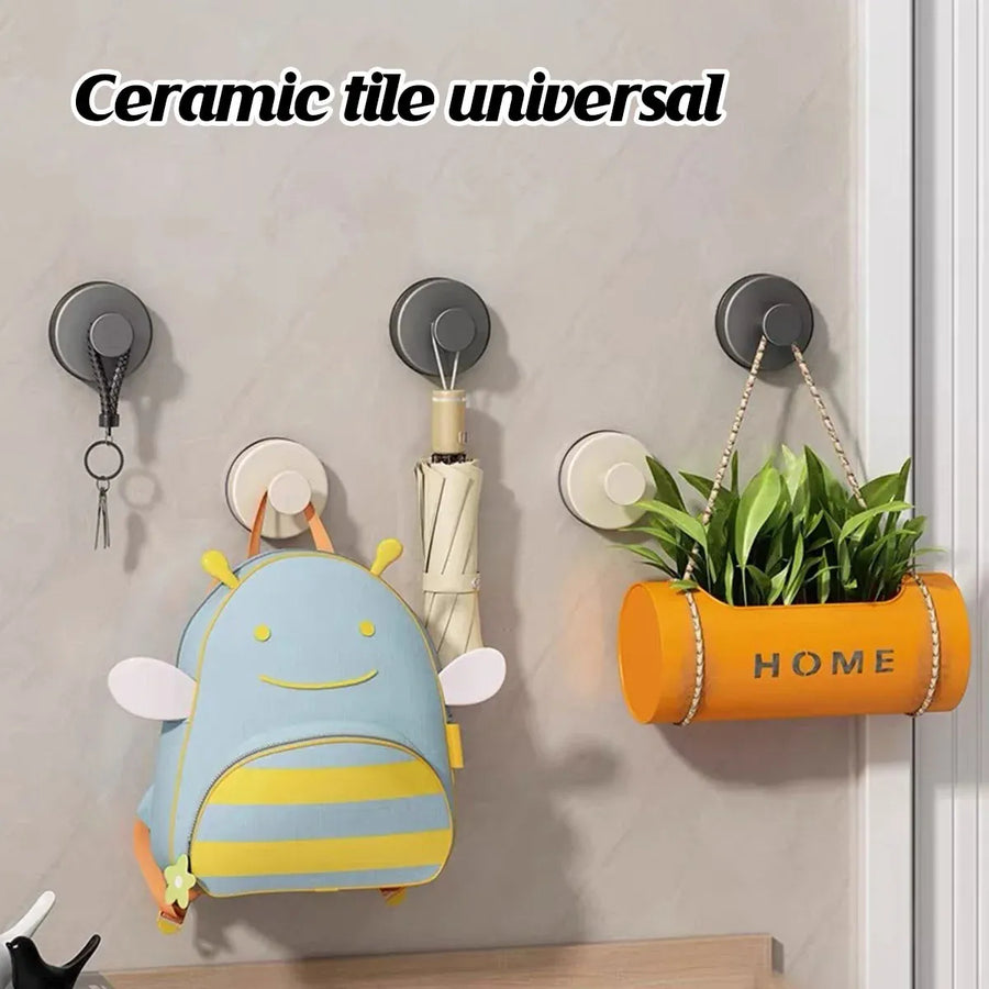 2/4PCS Suction Cup Hook Wall Vacuum Hanger No Drill Coat Hat Holder for Bathroom - Black-2pcs