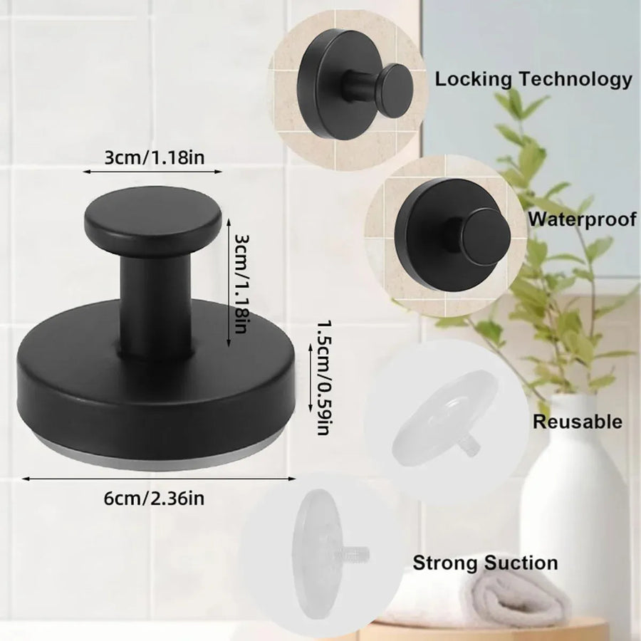 2/4PCS Suction Cup Hook Wall Vacuum Hanger No Drill Coat Hat Holder for Bathroom - Black-2pcs
