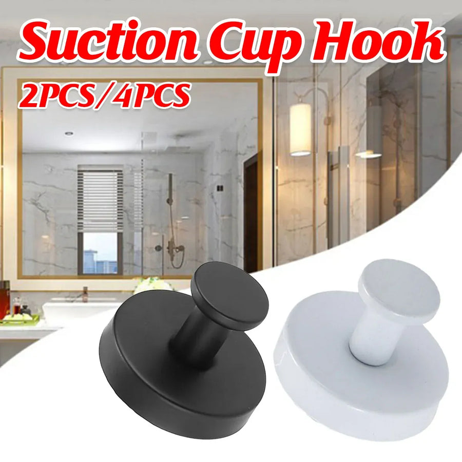 2/4PCS Suction Cup Hook Wall Vacuum Hanger No Drill Coat Hat Holder for Bathroom - Black-2pcs