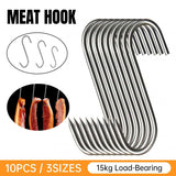 10PCS Steel S Meat Hooks for Beef Pork Lamb Roast Duck BBQ Grill Oven Hanging - S