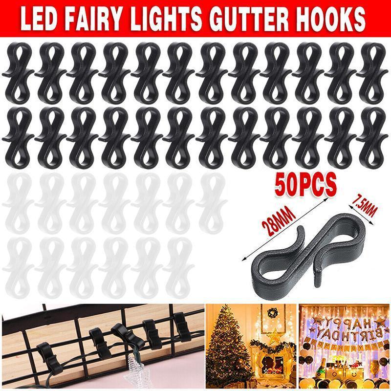 50PCS Led Fairy Lights Gutter Hooks Heavy Duty Clips Party Led Fairy Light - White