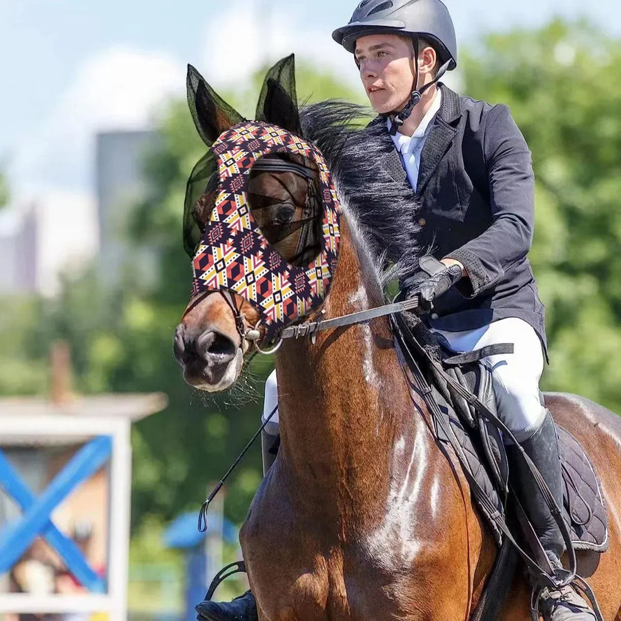 Mosquito Proof Horse Mask Printed Head Cover Large Size Protective for Outdoor - Green