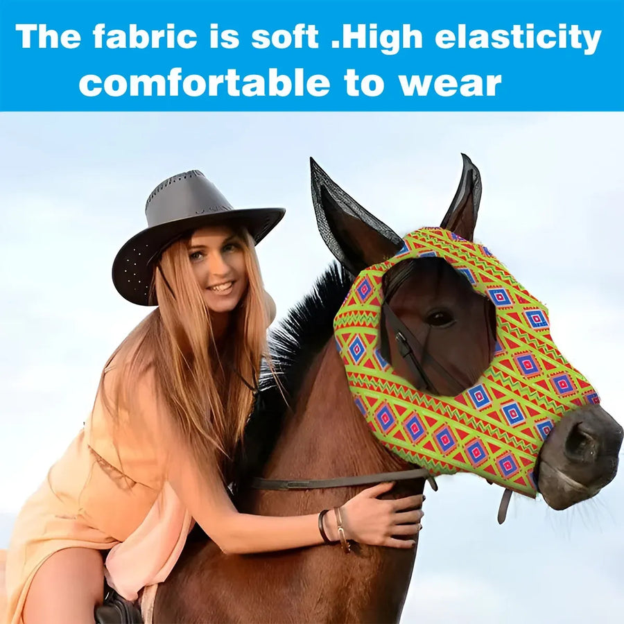 Mosquito Proof Horse Mask Printed Head Cover Large Size Protective for Outdoor - Green