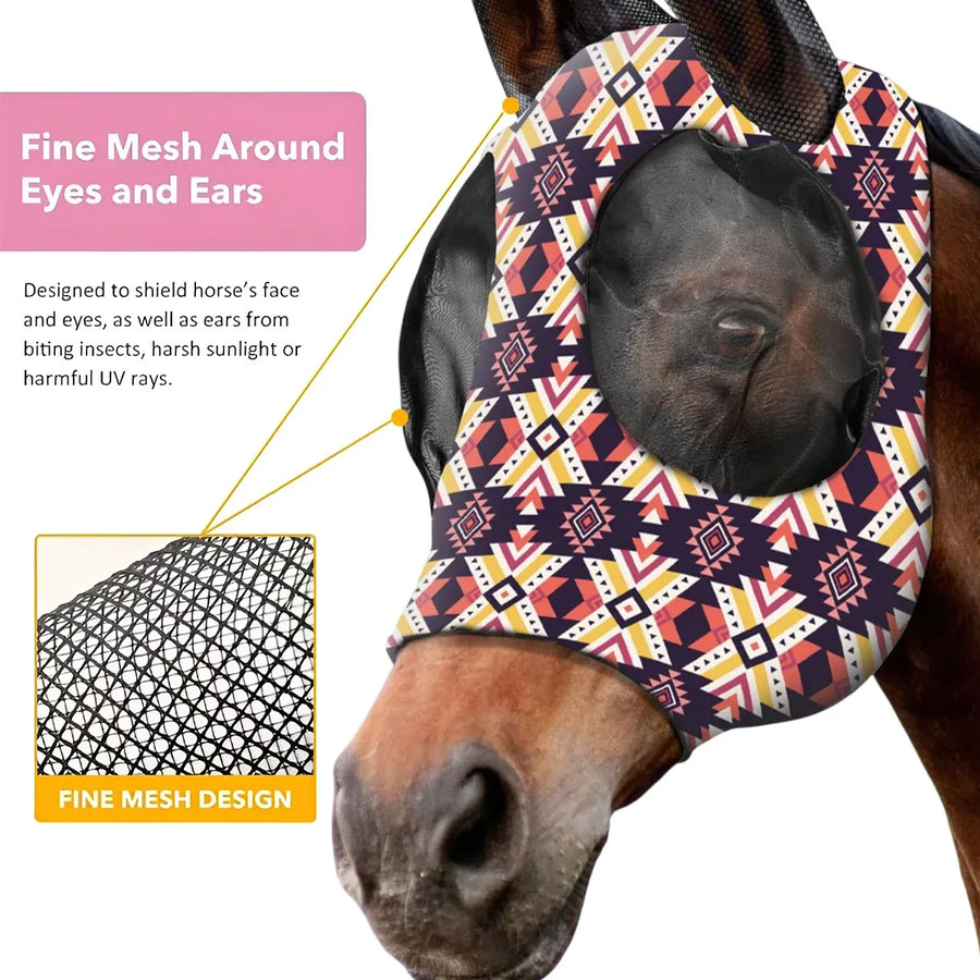 Mosquito Proof Horse Mask Printed Head Cover Large Size Protective for Outdoor - Green