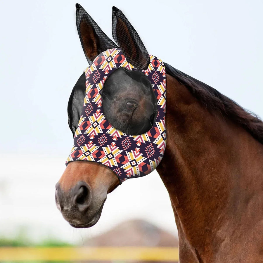 Mosquito Proof Horse Mask Printed Head Cover Large Size Protective for Outdoor - Green