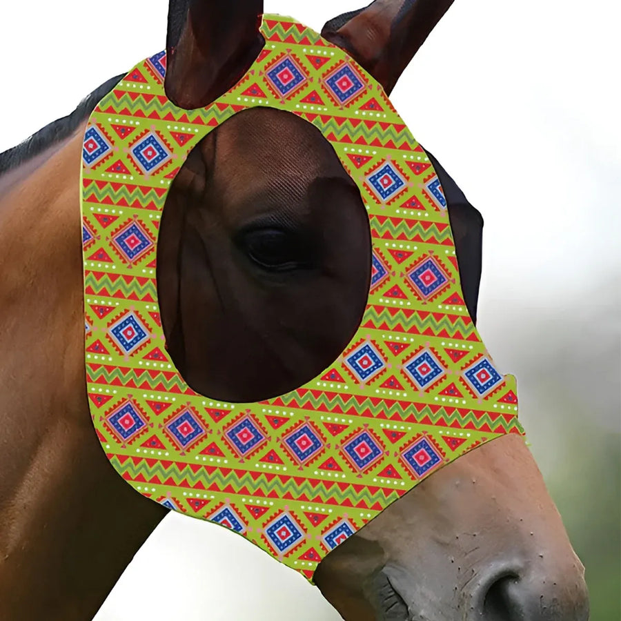 Mosquito Proof Horse Mask Printed Head Cover Large Size Protective for Outdoor - Green