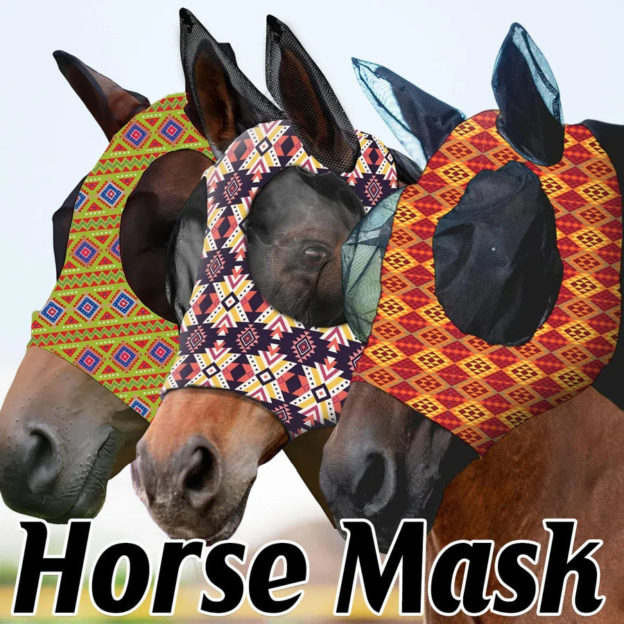 Mosquito Proof Horse Mask Printed Head Cover Large Size Protective for Outdoor - Green