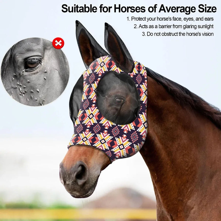 Mosquito Proof Horse Mask Printed Head Cover Large Size Protective for Outdoor - Purple