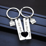 Our First Home Buyer Matching Set Couple House Key Holder Keyring Keychain Gift - Top-Down View