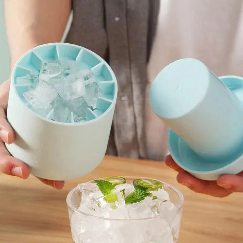 Silicone Ice Cube Tray Mould Ice Box Compartment Bucket for Easy Ice Making - Blue