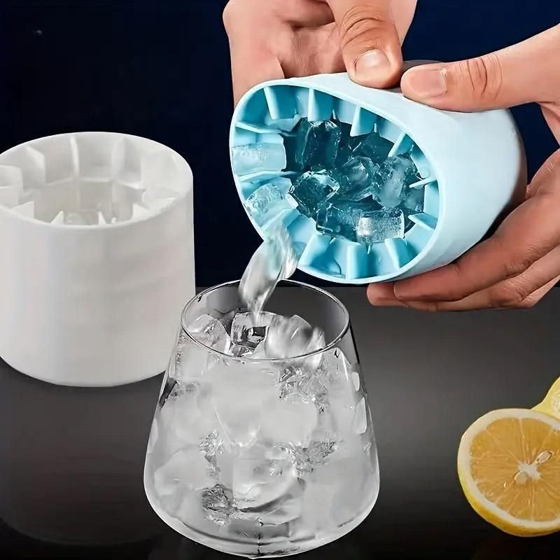 Silicone Ice Cube Tray Mould Ice Box Compartment Bucket for Easy Ice Making - Blue
