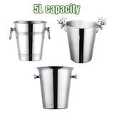 5L Stainless Steel Ice Bucket Champagne Wine Bucket Hotel Bar Ice Container - Moose - Top-Down View