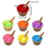 7Pc Set Colourful Ice Cream Cups and Bowls with Spoons Dessert Gift Set - Side View
