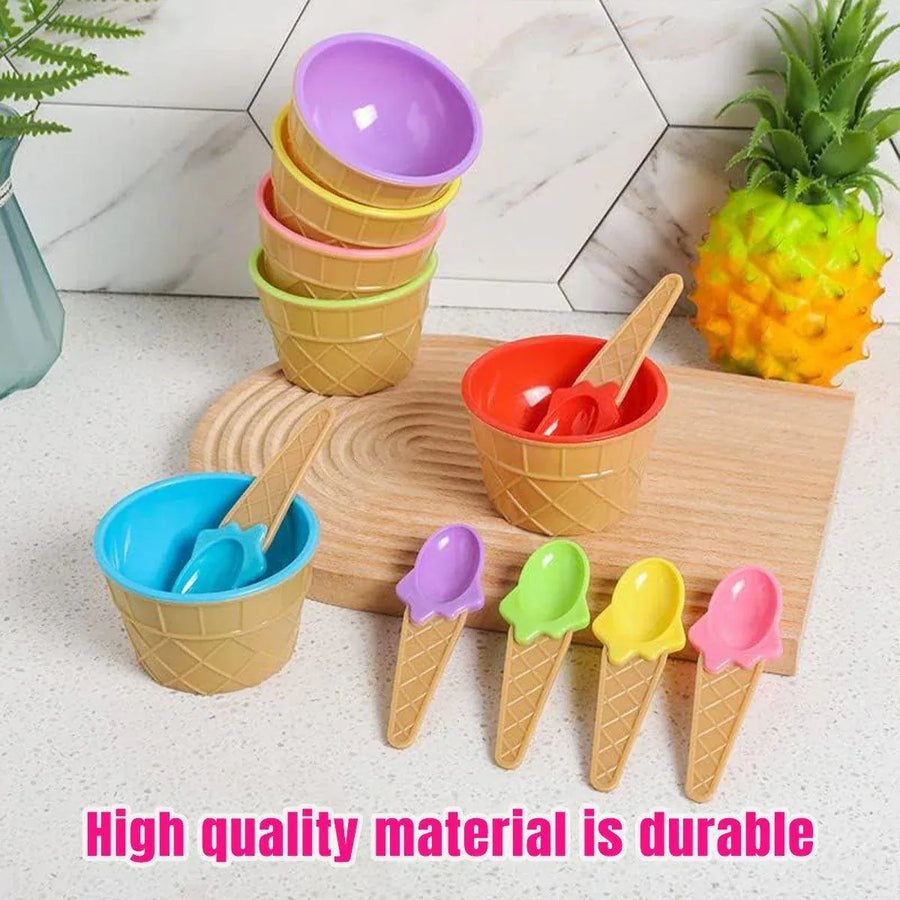 7Pc Set Colourful Ice Cream Cups and Bowls with Spoons Dessert Gift Set