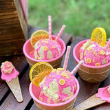 7Pc Set Colourful Ice Cream Cups and Bowls with Spoons Dessert Gift Set - Low Angle