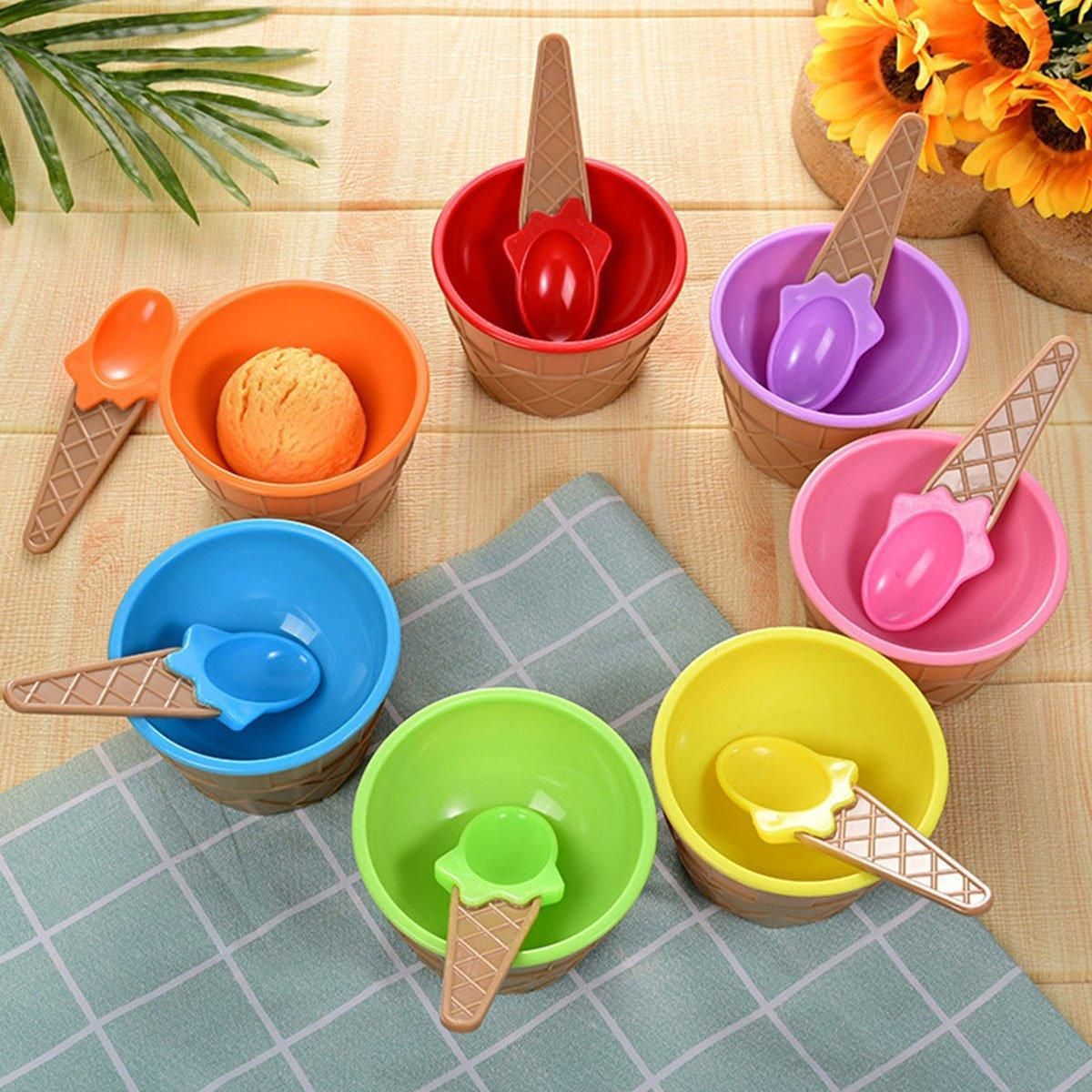 7Pc Set Colourful Ice Cream Cups and Bowls with Spoons Dessert Gift Set