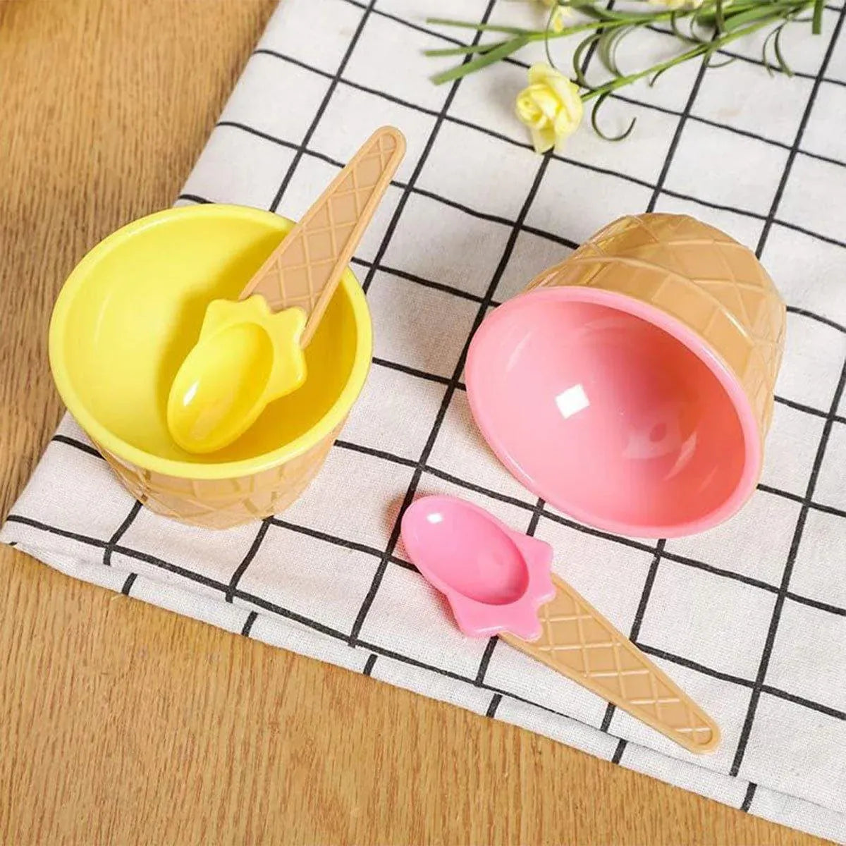 7Pc Set Colourful Ice Cream Cups and Bowls with Spoons Dessert Gift Set
