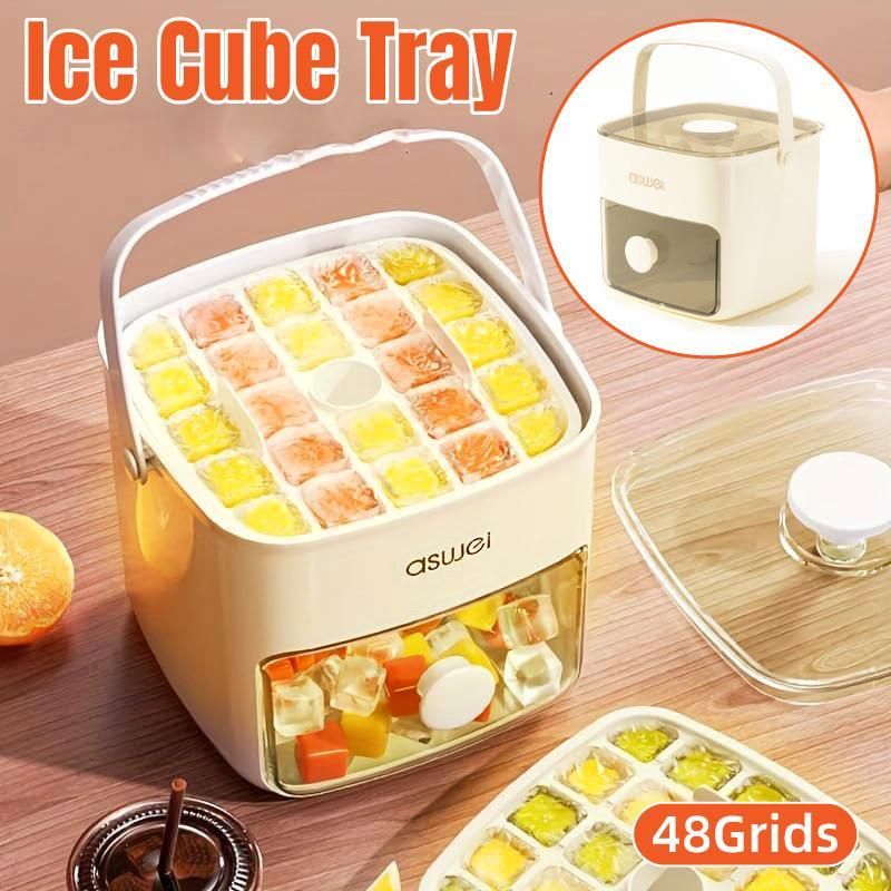 Portable Ice Compartment Cube Mold Plastic Ice Making Box and Ice Cube Holder