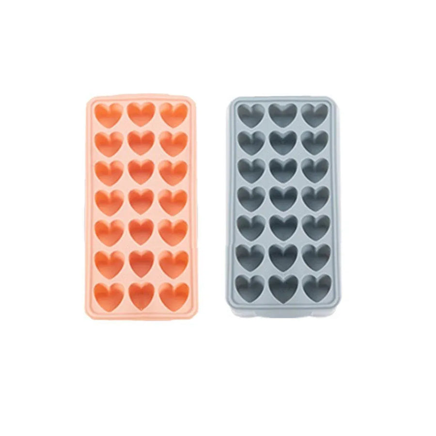 2-Piece 21-Cavity Heart Ice Tray Set in Pink and Blue