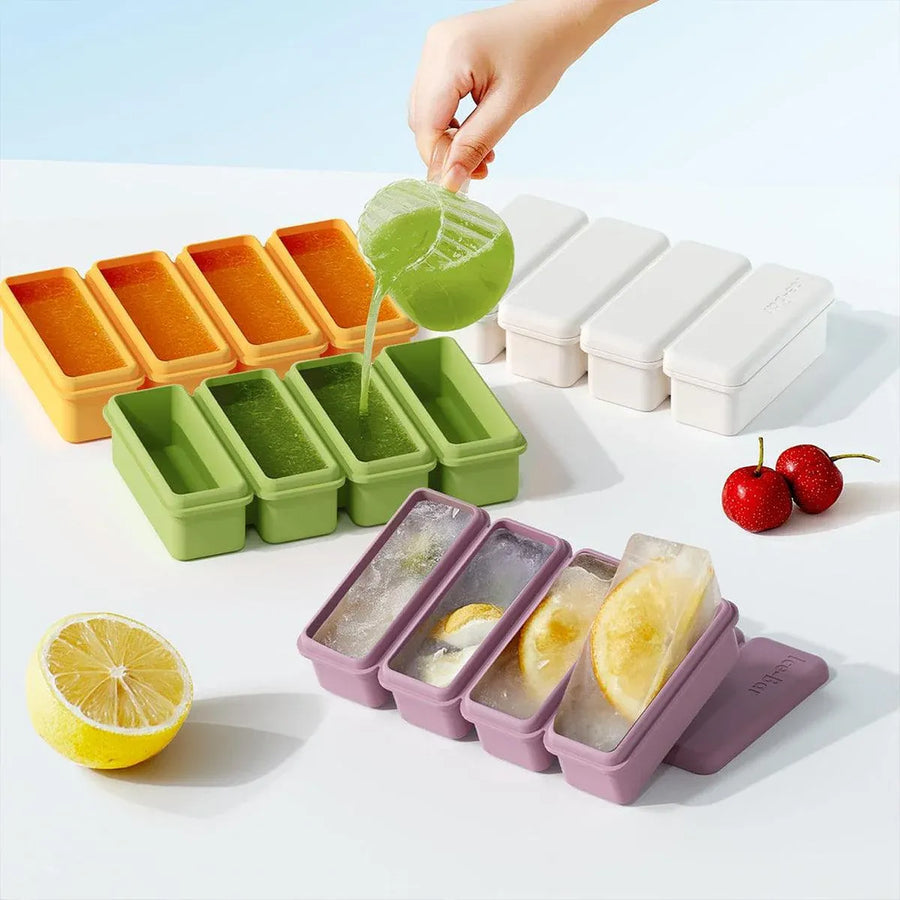 Silicone Ice Cube Moulds with Lid Bar Ice Compartment Home Ice Box for Drinks - Green