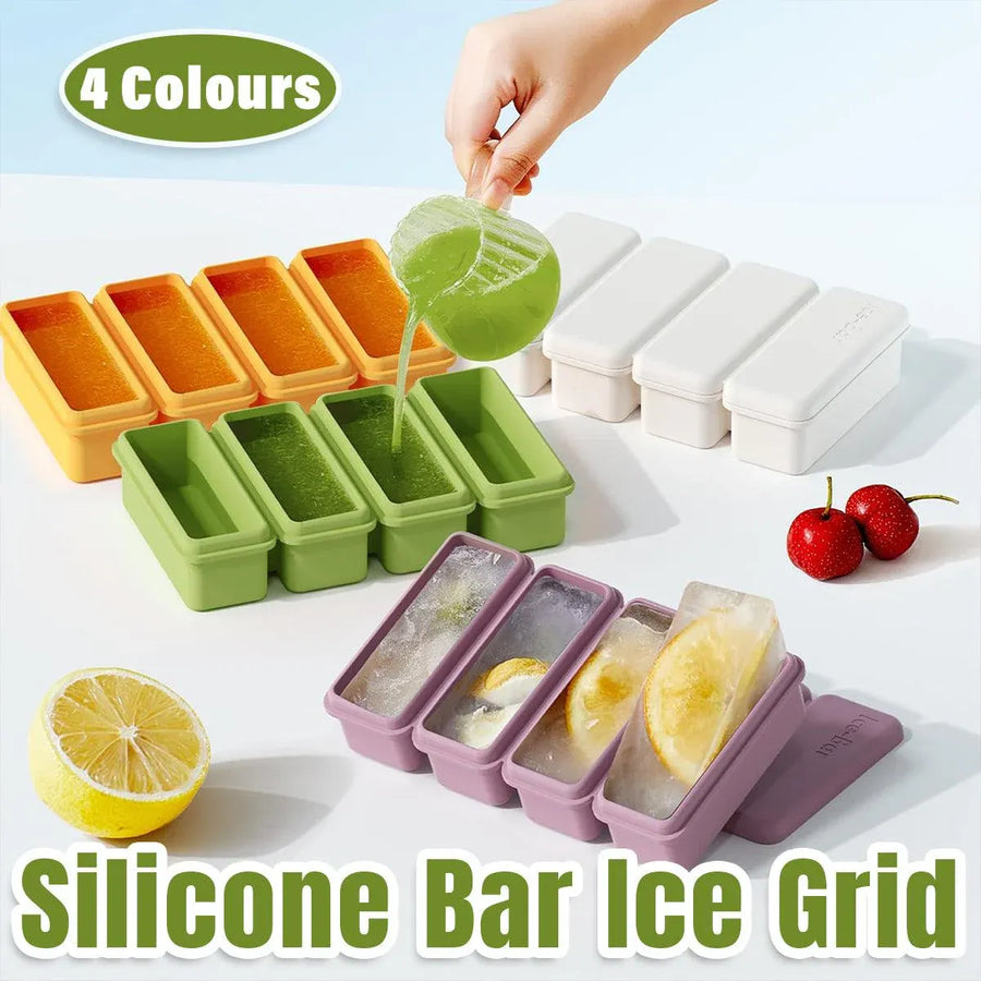 Silicone Ice Cube Moulds with Lid Bar Ice Compartment Home Ice Box for Drinks - Orange