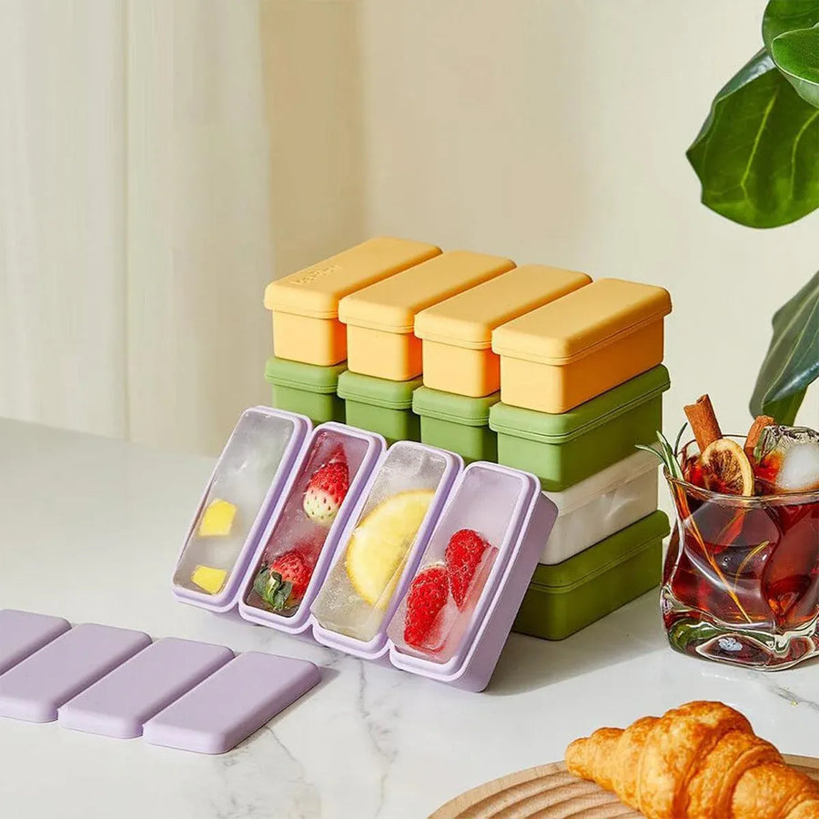 Silicone Ice Cube Moulds with Lid Bar Ice Compartment Home Ice Box for Drinks - Purple