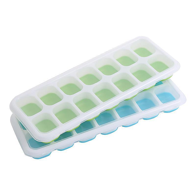 4Pcs Ice Cube Tray With Lid Easy Release Silicone Mould 14 Cubes Container Mold - Blue