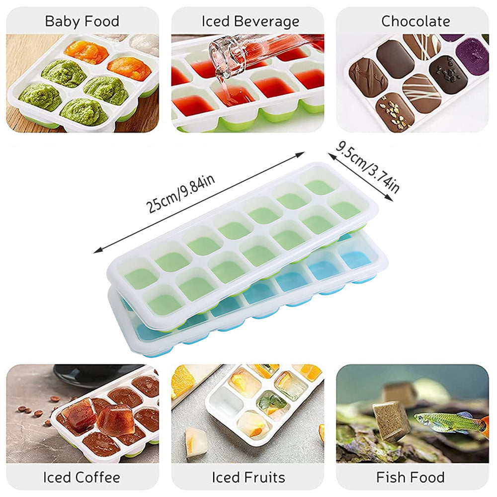 4Pcs Ice Cube Tray With Lid Easy Release Silicone Mould 14 Cubes Container Mold - Blue