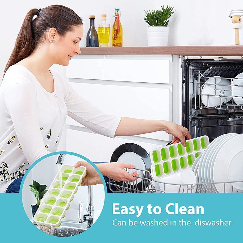 4Pcs Ice Cube Tray With Lid Easy Release Silicone Mould 14 Cubes Container Mold - Blue