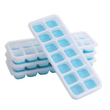 4Pcs Ice Cube Tray With Lid Easy Release Silicone Mould 14 Cubes Container Mold - Blue - Close-Up Angle