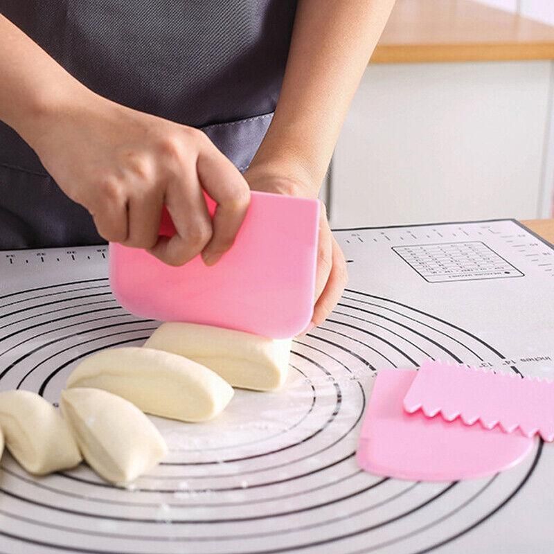 3Pcs Dough Cutter Icing Scraper Kitchen Tool Pastry Bowl Divider Bench Fondant - Pink