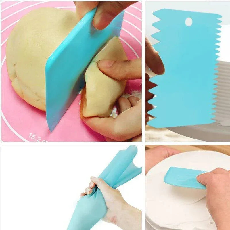 3Pcs Dough Cutter Icing Scraper Kitchen Tool Pastry Bowl Divider Bench Fondant - Pink