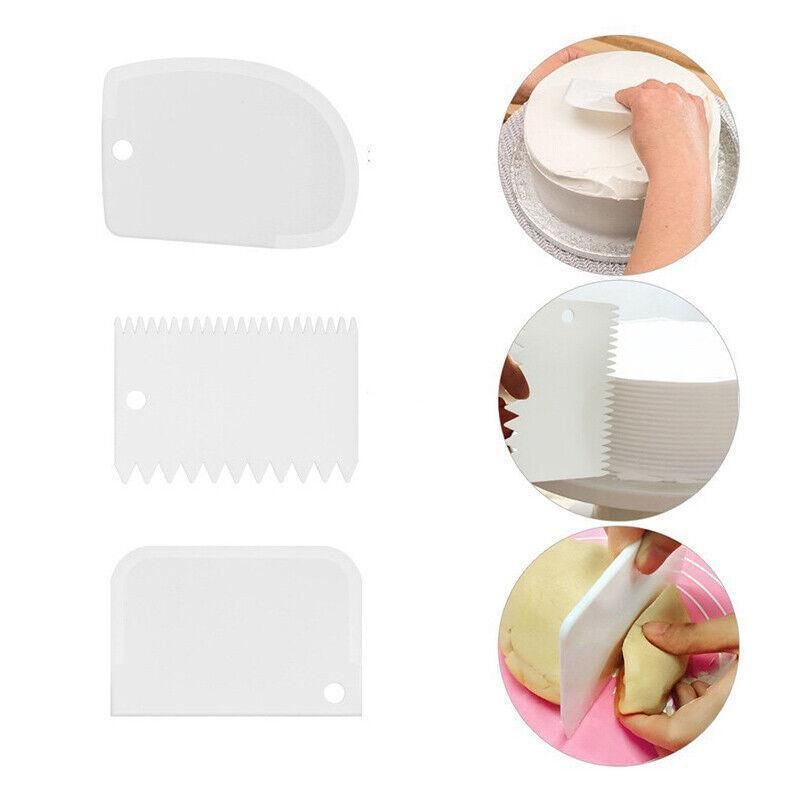 3Pcs Dough Cutter Icing Scraper Kitchen Tool Pastry Bowl Divider Bench Fondant - Yellow