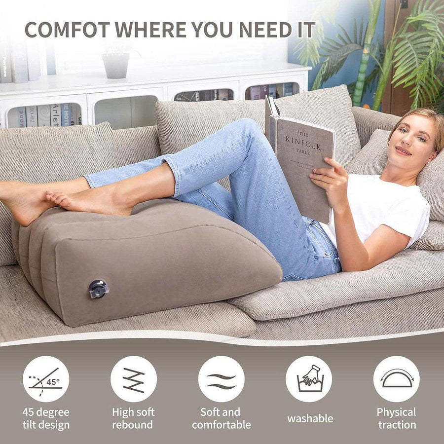 Inflatable PVC Leg Pillow Wedge Triangle Foot Cushion Flocking - Grey